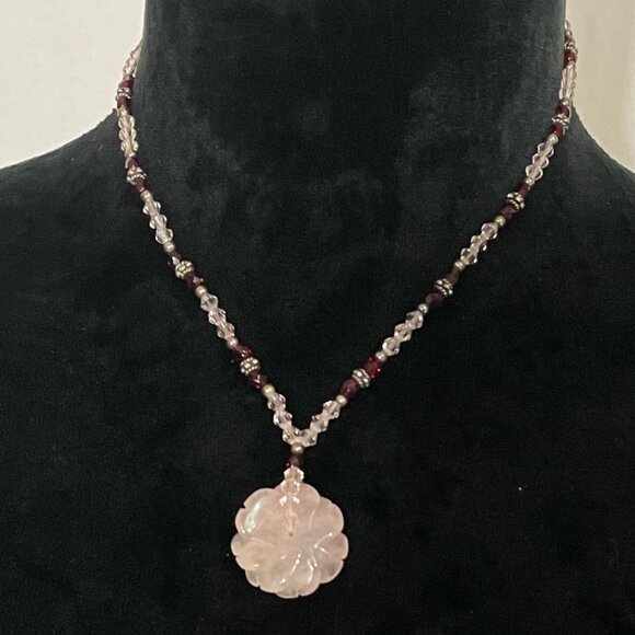 Jewelry - Vintage Carved Rose Quartz Beaded Necklace